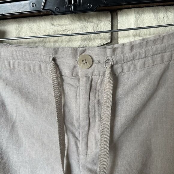 Women’s Shorts Sz Medium Tan Linen Blend Stretch Waist 4 Inseam Cuffed Summer - Picture 2 of 7